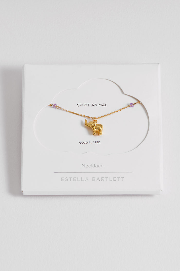 estella bartlett Lilac Elephant Necklace Gold Plated | Lilac Packaging Message: Spirit Animal