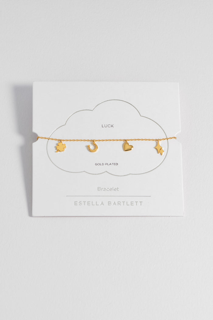estella bartlett Love And Luck Charm Bracelet Gold Plated Packaging Message: Luck