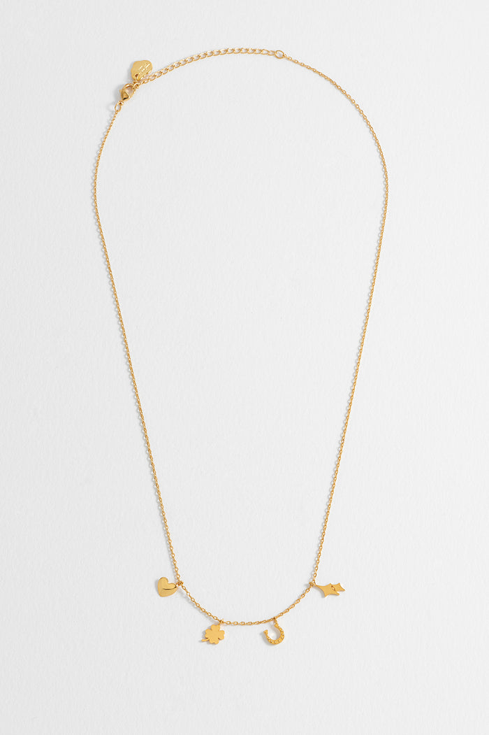 Estella Bartlett Love And Luck Charm Necklace Gold Plated Packaging Message: Luck