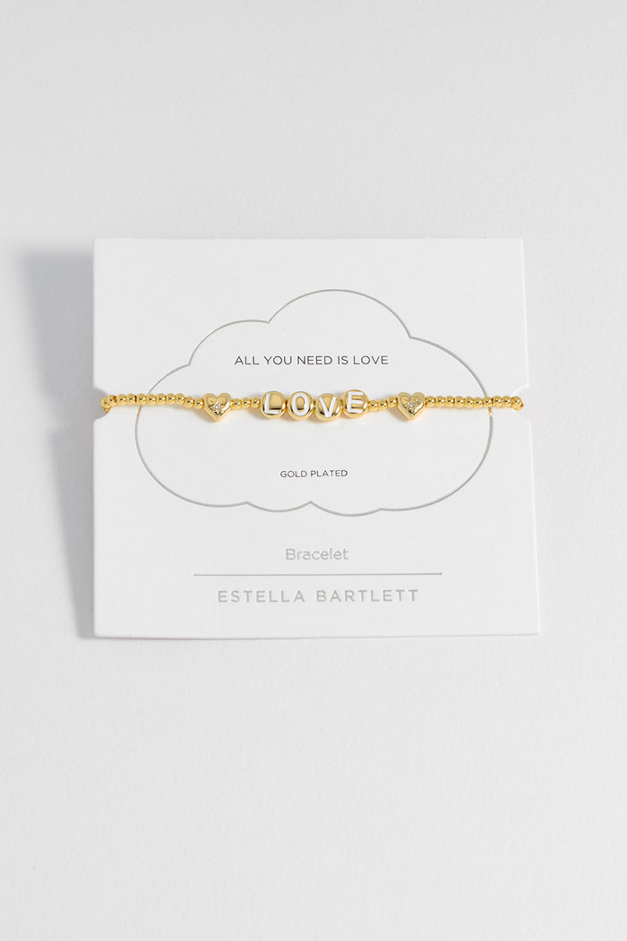 estella bartlett Love Letter Bead Bracelet Gold Plated Packaging Message: All your Need is Love