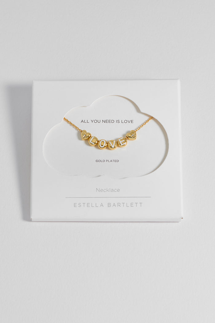 estella bartlett Love Letter Bead Necklace Gold Plated Packaging Message: All You Need is Love