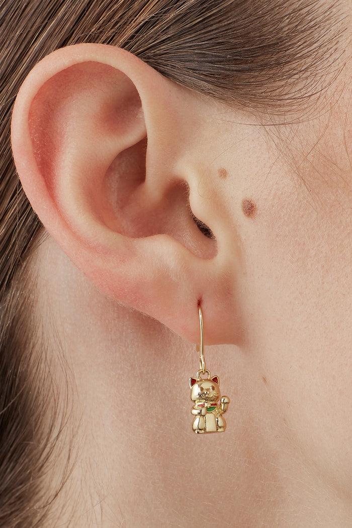 Estella Bartlett Lucky Cat Hook Earrings Gold Plated