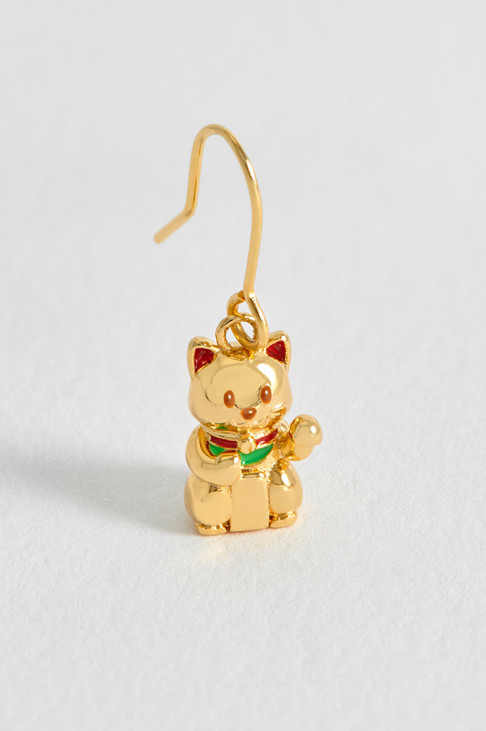 Estella Bartlett Lucky Cat Hook Earrings Gold Plated