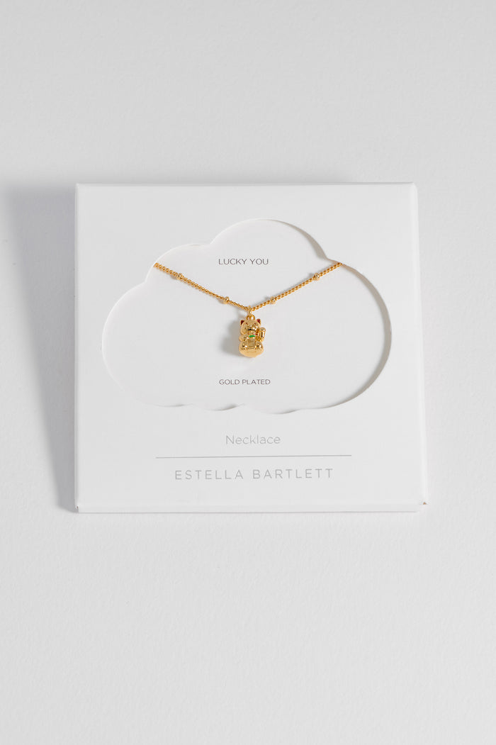 estella bartlett Lucky Cat Necklace Gold Plated Packaging Message: Lucky You
