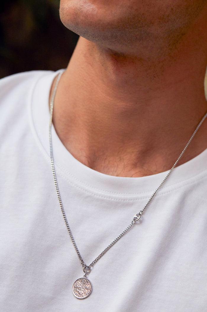 Estella Bartlett Men's Coin Necklace Rhodium Plated