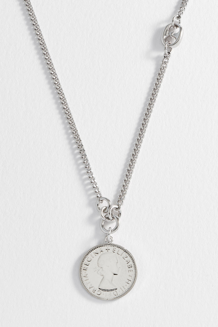Estella Bartlett Men's Coin Necklace Rhodium Plated