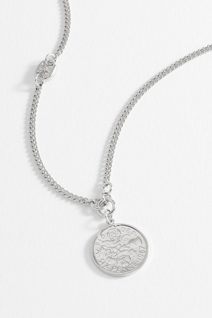 estella bartlett Men's Coin Necklace Rhodium Plated