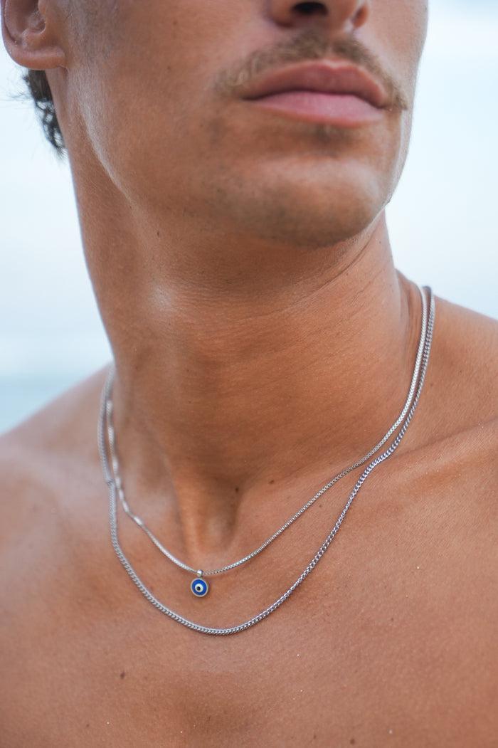 Estella Bartlett Men's Enamel Evil Eye Necklace Waterproof PVD Rhodium Plated