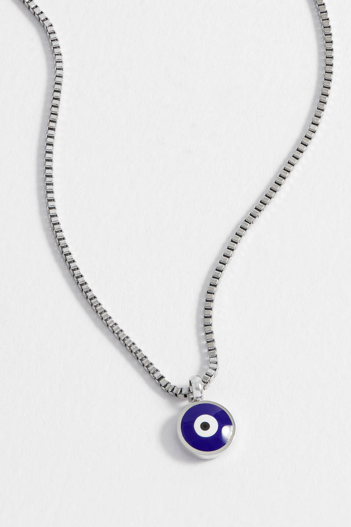 Estella Bartlett Men's Enamel Evil Eye Necklace Waterproof PVD Rhodium Plated