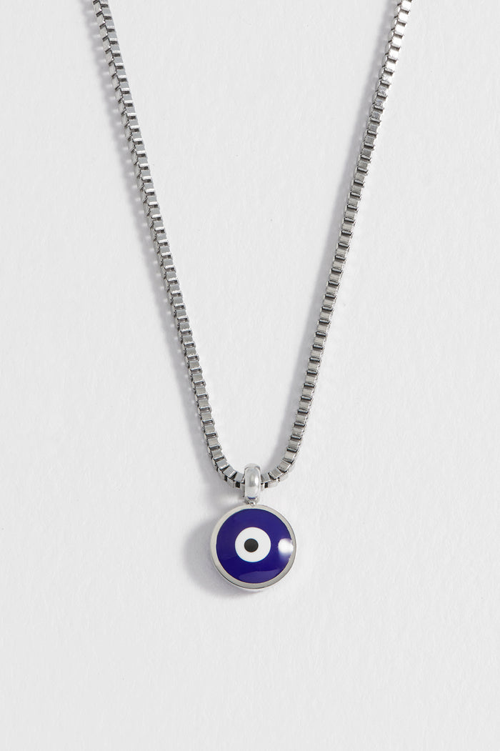 estella bartlett Men's Enamel Evil Eye Necklace Waterproof PVD Rhodium Plated