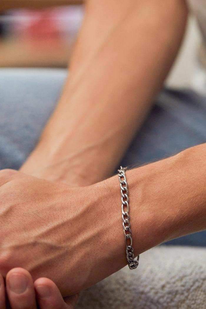 Estella Bartlett Men's Figaro Chain Bracelet Waterproof PVD Rhodium Plated