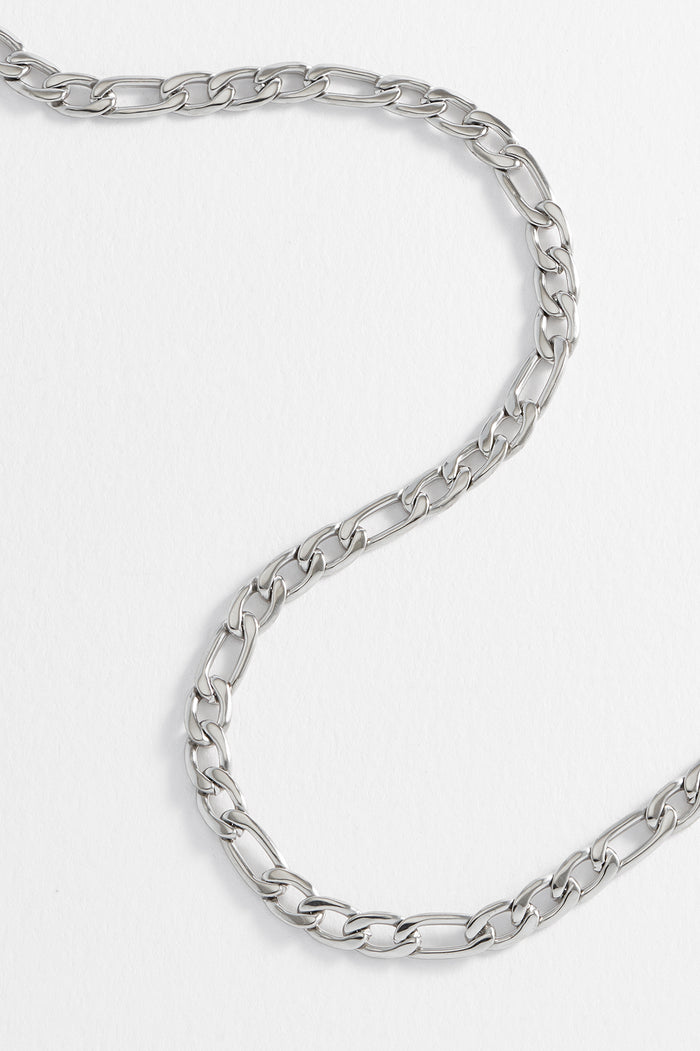 estella bartlett Men's Figaro Chain Necklace Waterproof PVD Rhodium Plated
