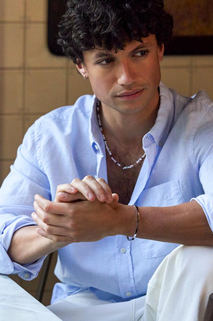 Estella Bartlett Men's Fine Bangle Waterproof PVD Rhodium Plated