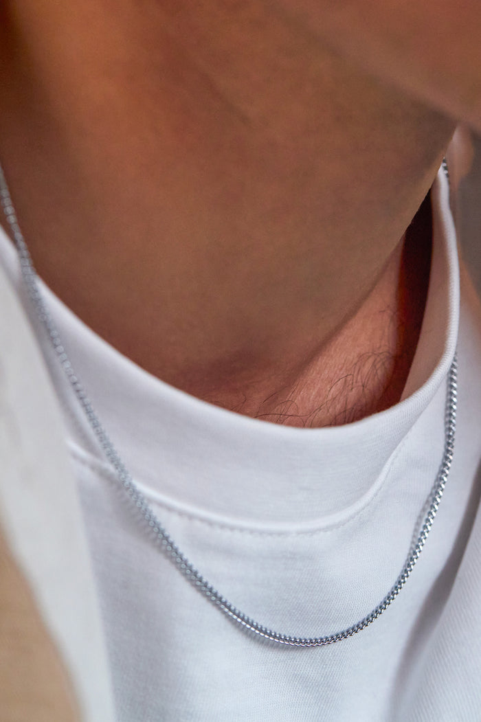 Estella Bartlett Men's Fine Curb Chain Necklace Waterproof PVD Rhodium Plated