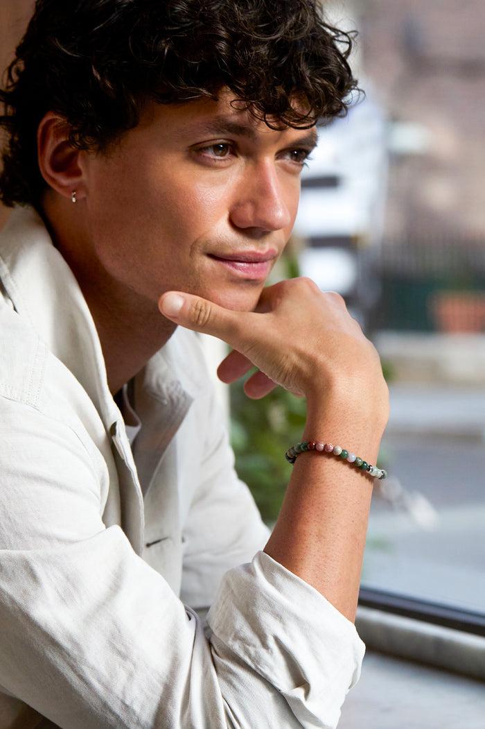 Estella Bartlett Men's Gemstone Beaded Bracelet Waterproof Stainless Steel | Tourmaline