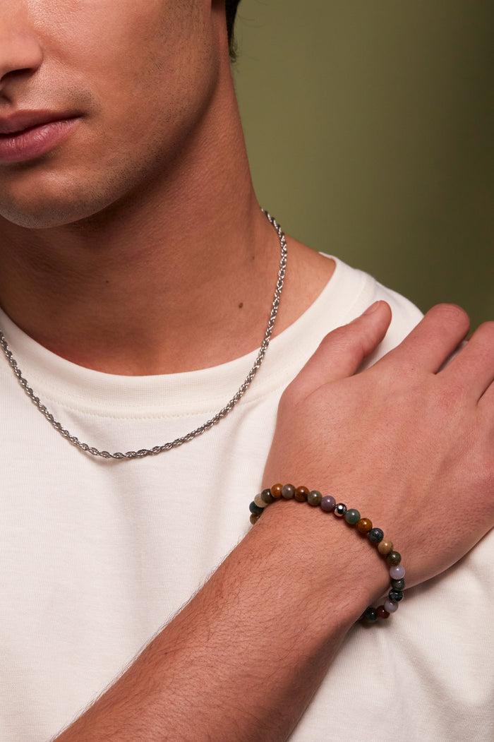 Estella Bartlett Men's Gemstone Beaded Bracelet Waterproof Stainless Steel | Tourmaline