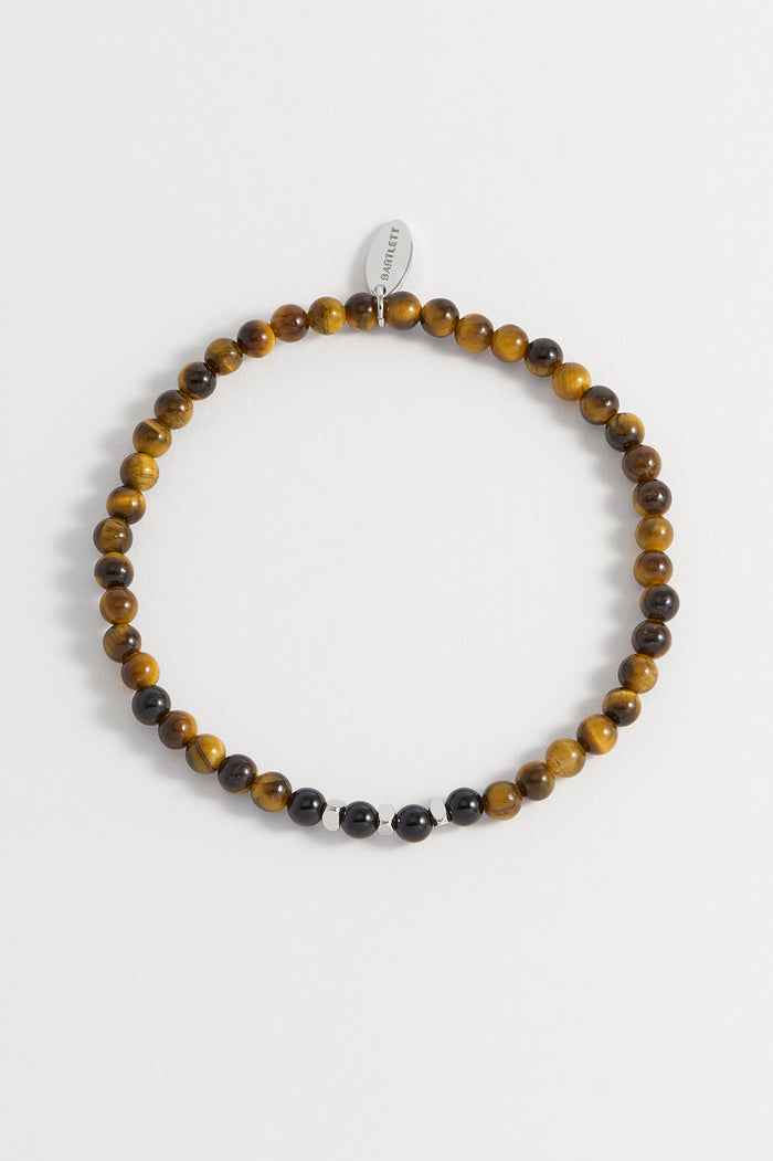 Estella Bartlett Men's Gemstone Beaded Bracelet Waterproof Stainless Steel | Tiger's Eye And Black Onyx