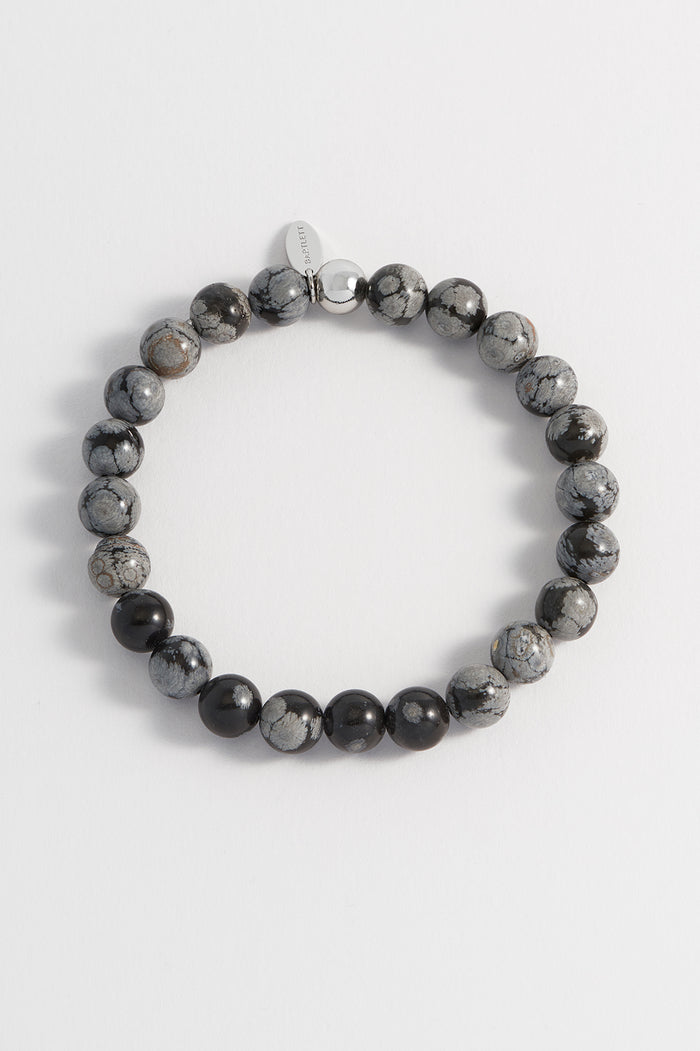 Estella Bartlett Men's Gemstone Beaded Bracelet Waterproof Stainless Steel | Snowflake Obsidian