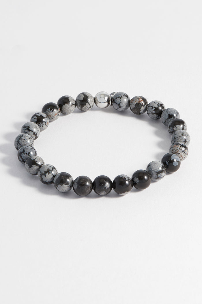 Estella Bartlett Men's Gemstone Beaded Bracelet Waterproof Stainless Steel | Snowflake Obsidian