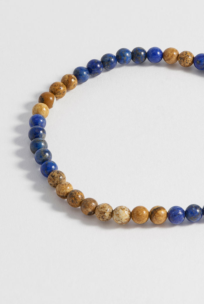 Estella Bartlett Men's Gemstone Beaded Bracelet Waterproof Stainless Steel | Lapis Lazuli And Picture Jasper