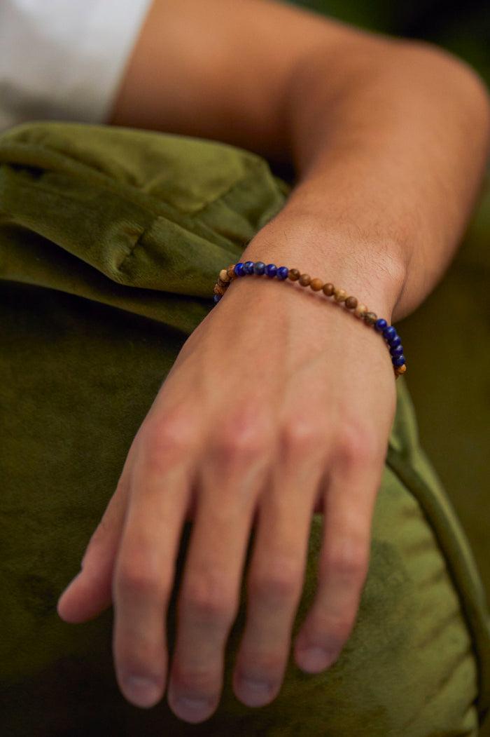 Estella Bartlett Men's Gemstone Beaded Bracelet Waterproof Stainless Steel | Lapis Lazuli And Picture Jasper