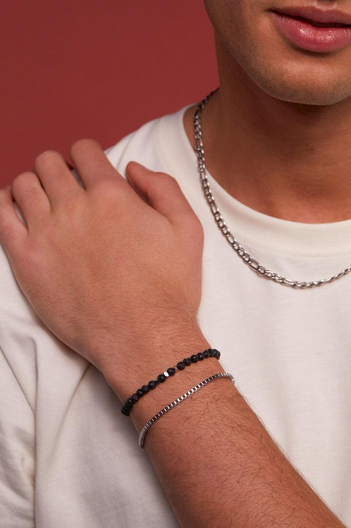 Estella Bartlett Men's Gemstone Beaded Bracelet Waterproof Stainless Steel | Lava