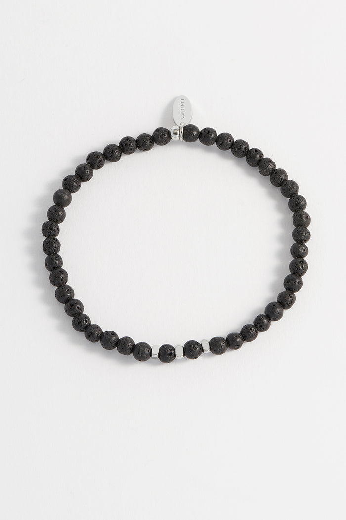 estella bartlett Men's Gemstone Beaded Bracelet Waterproof Stainless Steel | Lava