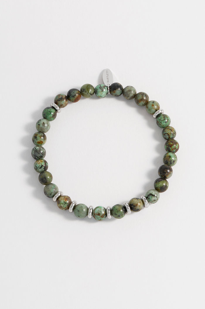 Estella Bartlett Men's Gemstone Beaded Bracelet Waterproof Stainless Steel | Green Moss Agate