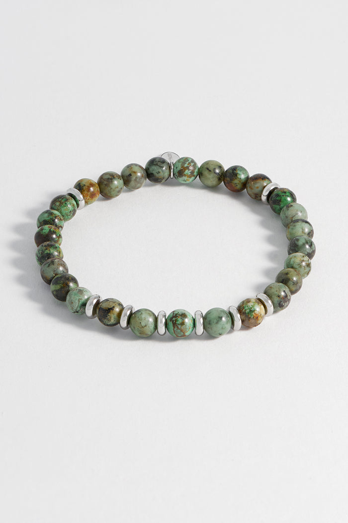 estella bartlett Men's Gemstone Beaded Bracelet Waterproof Stainless Steel | Green Moss Agate
