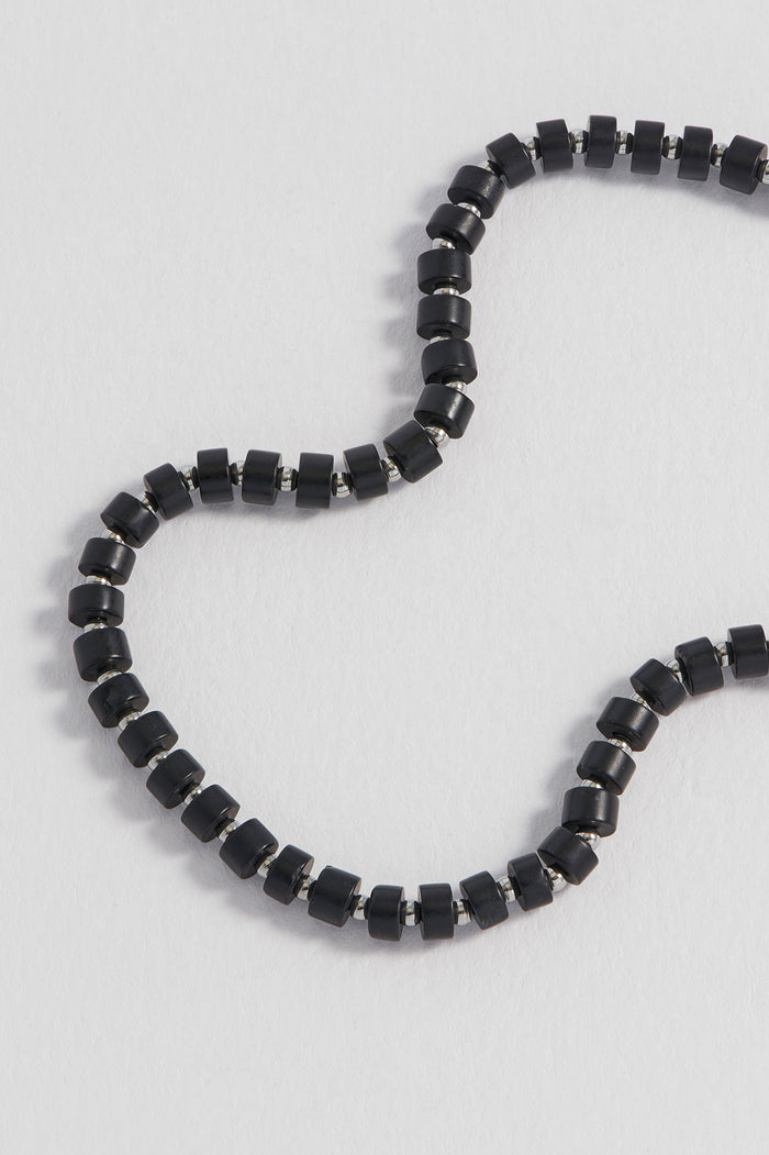 Estella Bartlett Men's Gemstone Rondelle Bracelet Waterproof PVD Rhodium Plated | Matte Black Onyx