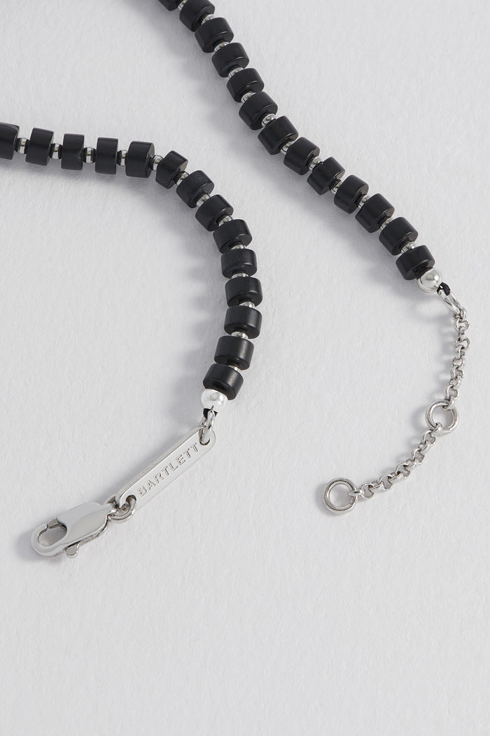 Estella Bartlett Men's Gemstone Rondelle Bracelet Waterproof PVD Rhodium Plated | Matte Black Onyx