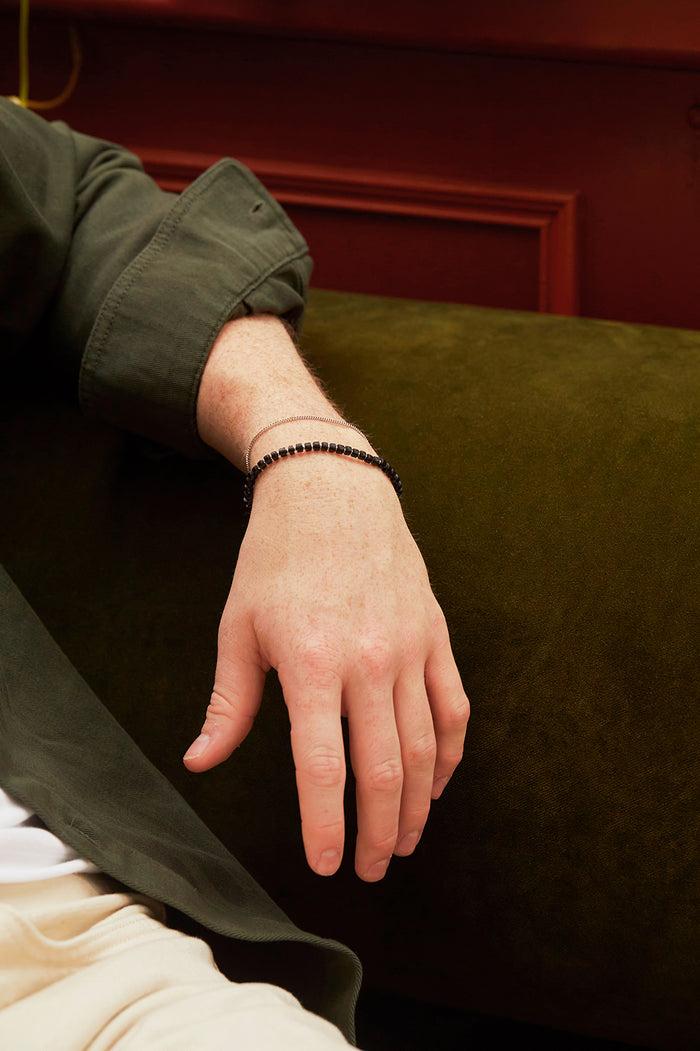 Estella Bartlett Men's Gemstone Rondelle Bracelet Waterproof PVD Rhodium Plated | Matte Black Onyx