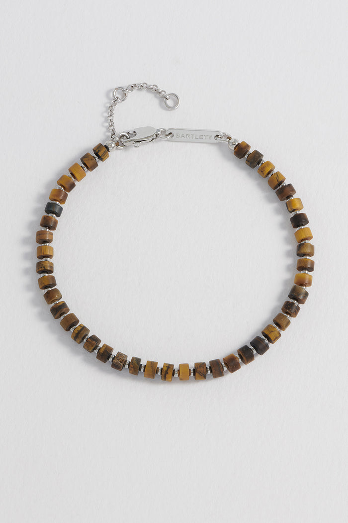 estella bartlett Men's Gemstone Rondelle Bracelet Waterproof PVD Rhodium Plated | Tigers Eye