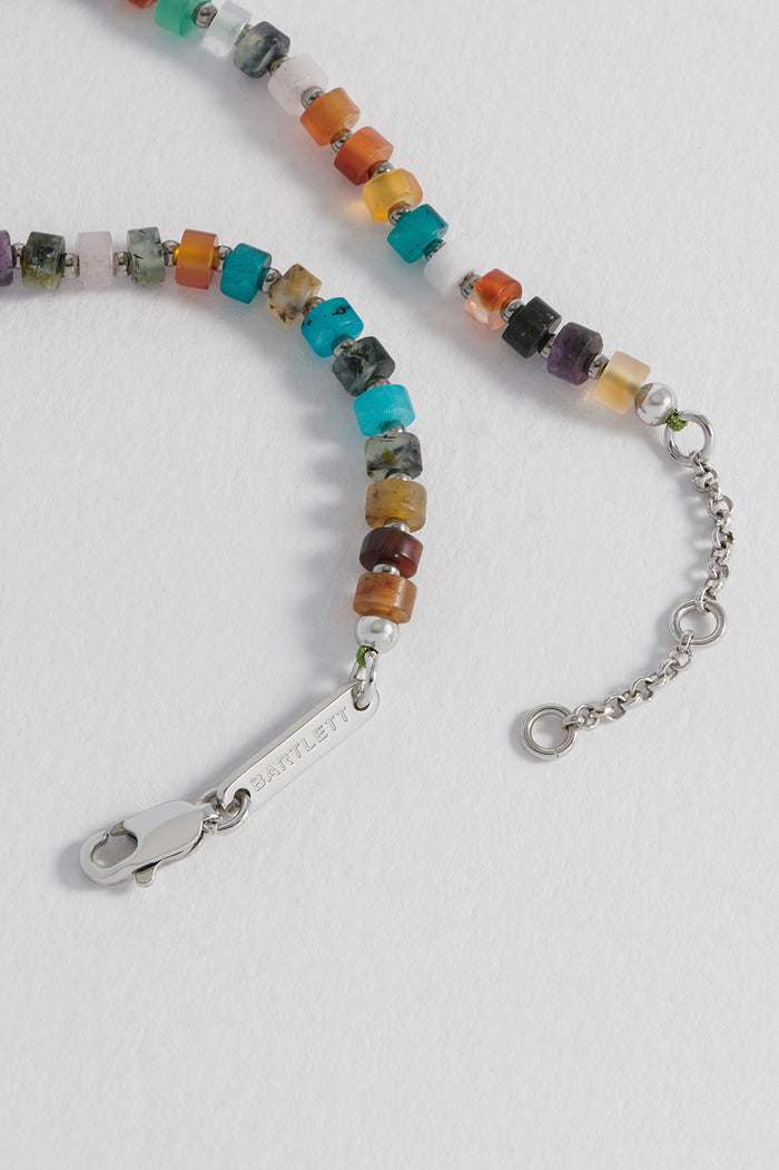 Estella Bartlett Men's Gemstone Rondelle Bracelet Waterproof PVD Rhodium Plated | Mixed Green