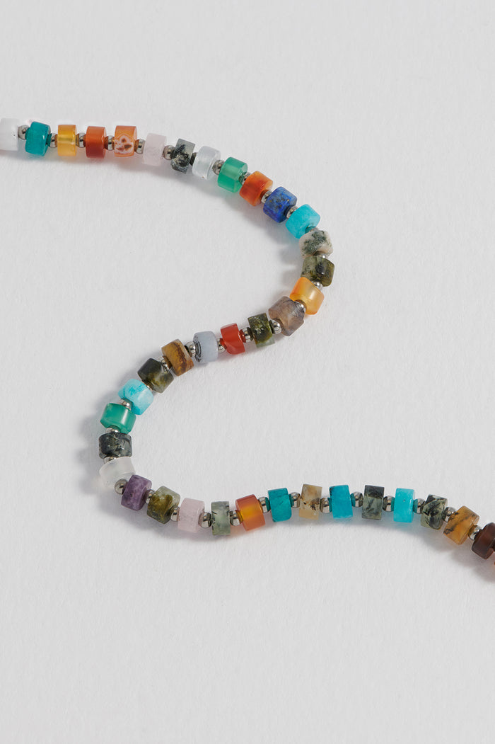 Estella Bartlett Men's Gemstone Rondelle Bracelet Waterproof PVD Rhodium Plated | Mixed Green