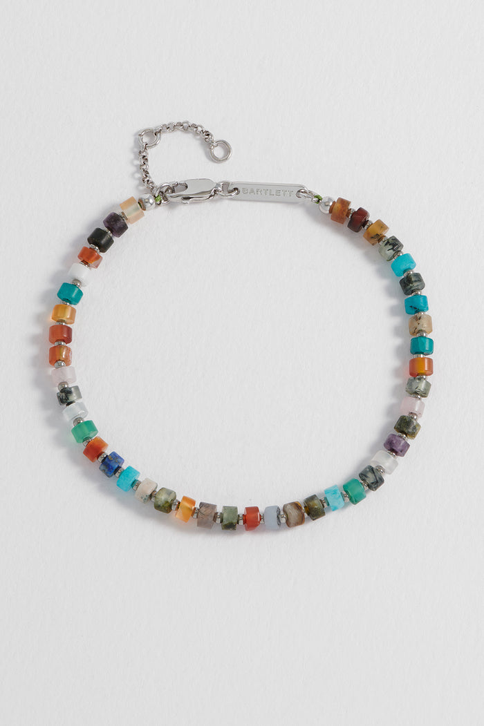 estella bartlett Men's Gemstone Rondelle Bracelet Waterproof PVD Rhodium Plated | Mixed Green