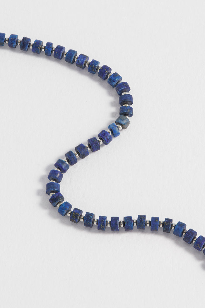 Estella Bartlett Men's Gemstone Rondelle Bracelet Waterproof PVD Rhodium Plated | Lapis