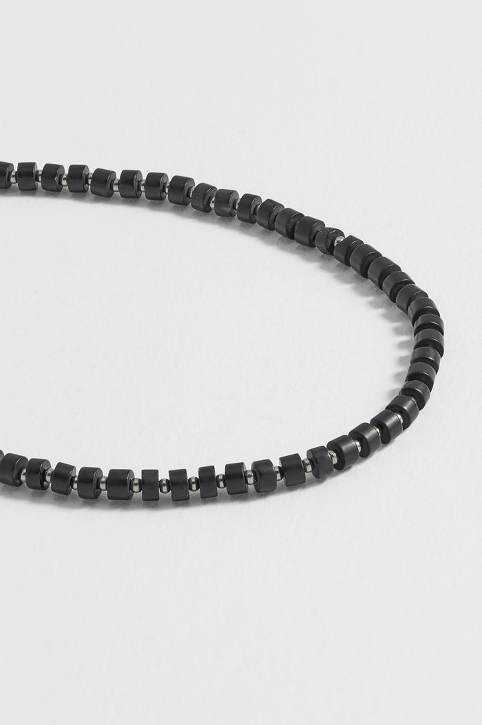 Estella Bartlett Men's Gemstone Rondelle Necklace Waterproof PVD Rhodium Plated | Black Onyx