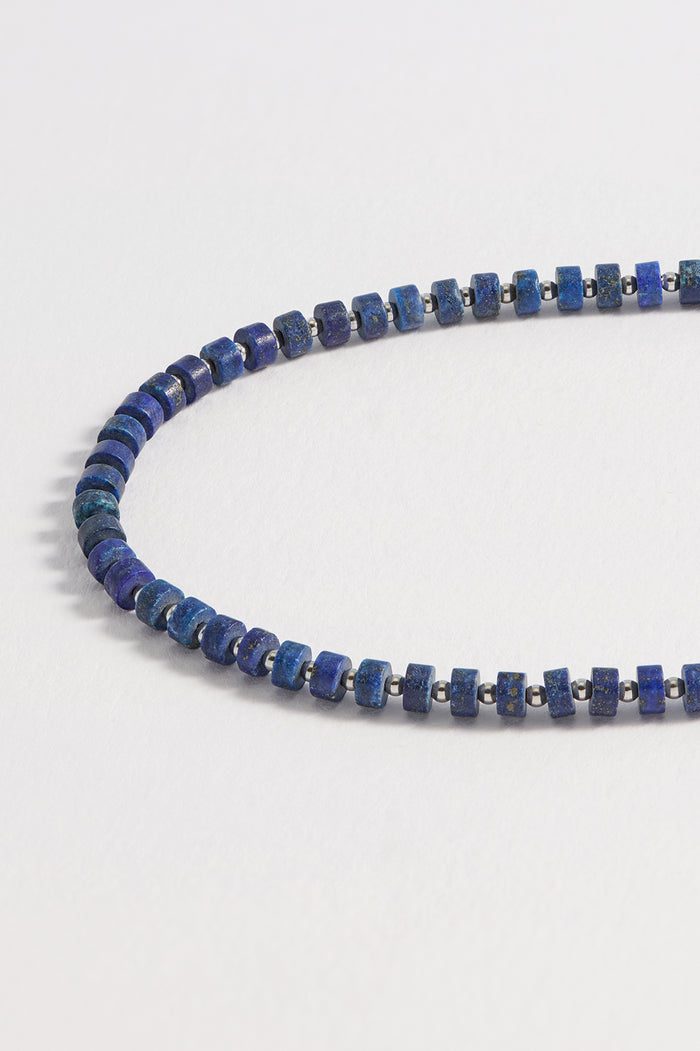 Estella Bartlett Men's Gemstone Rondelle Necklace Waterproof PVD Rhodium Plated | Lapis