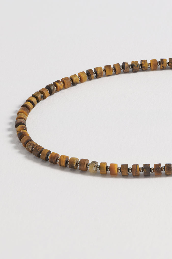 Estella Bartlett Men's Gemstone Rondelle Necklace Waterproof PVD Rhodium Plated | Tigers Eye