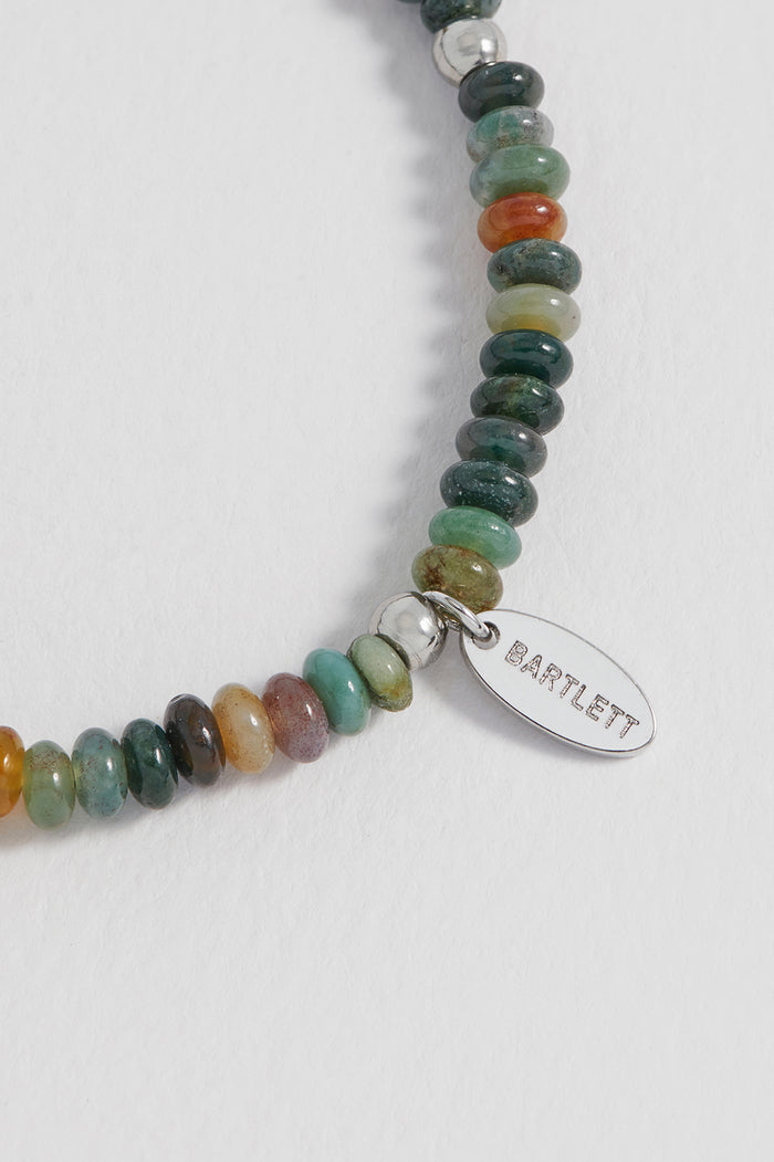 Estella Bartlett Men's Gemstone Stretch Disc Bracelet Waterproof PVD Rhodium Plated | Green Agate And Black Lava