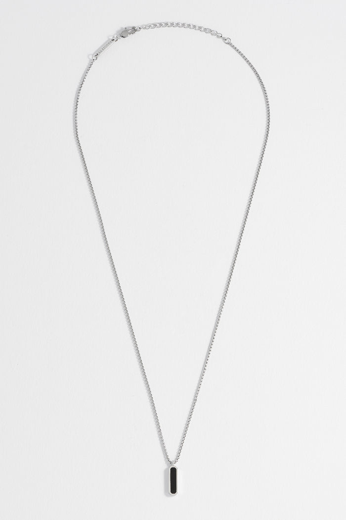 Estella Bartlett Men's Gemstone Tag Pendant Necklace Waterproof PVD Rhodium Plated | Black Onyx