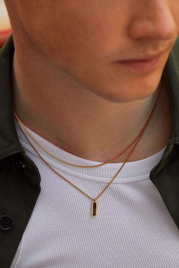 Estella Bartlett Men's Gemstone Tag Pendant Necklace Waterproof PVD Gold Plated | Tigers Eye