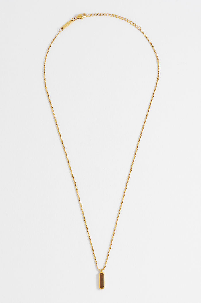 Estella Bartlett Men's Gemstone Tag Pendant Necklace Waterproof PVD Gold Plated | Tigers Eye