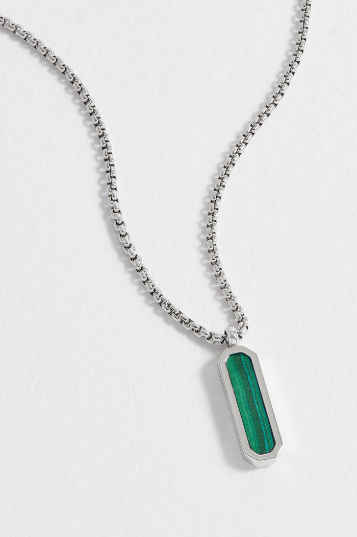 estella bartlett Men's Gemstone Tag Pendant Necklace Waterproof PVD Rhodium Plated | Malachite estella bartlett Men's Gemstone Tag Pendant Necklace Waterproof PVD Rhodium Plated | Malachite