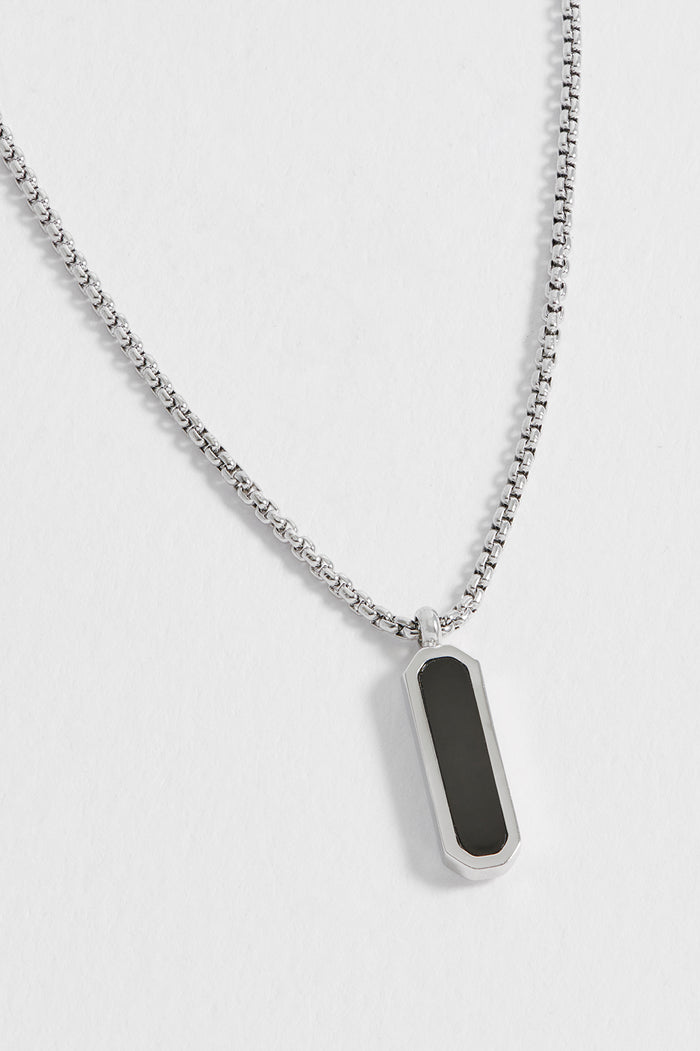 estella bartlett Men's Gemstone Tag Pendant Necklace Waterproof PVD Rhodium Plated | Black Onyx estella bartlett Men's Gemstone Tag Pendant Necklace Waterproof PVD Rhodium Plated | Black Onyx