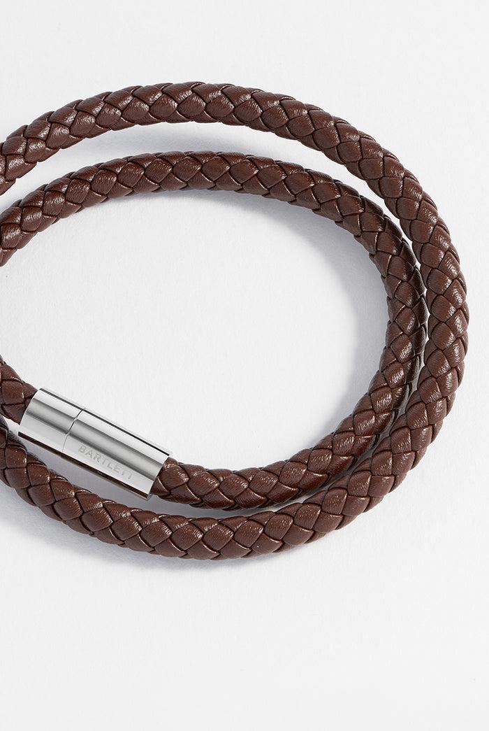Estella Bartlett Men's Leather Double Plaited Wrap Bracelet Waterproof Stainless Steel | Brown