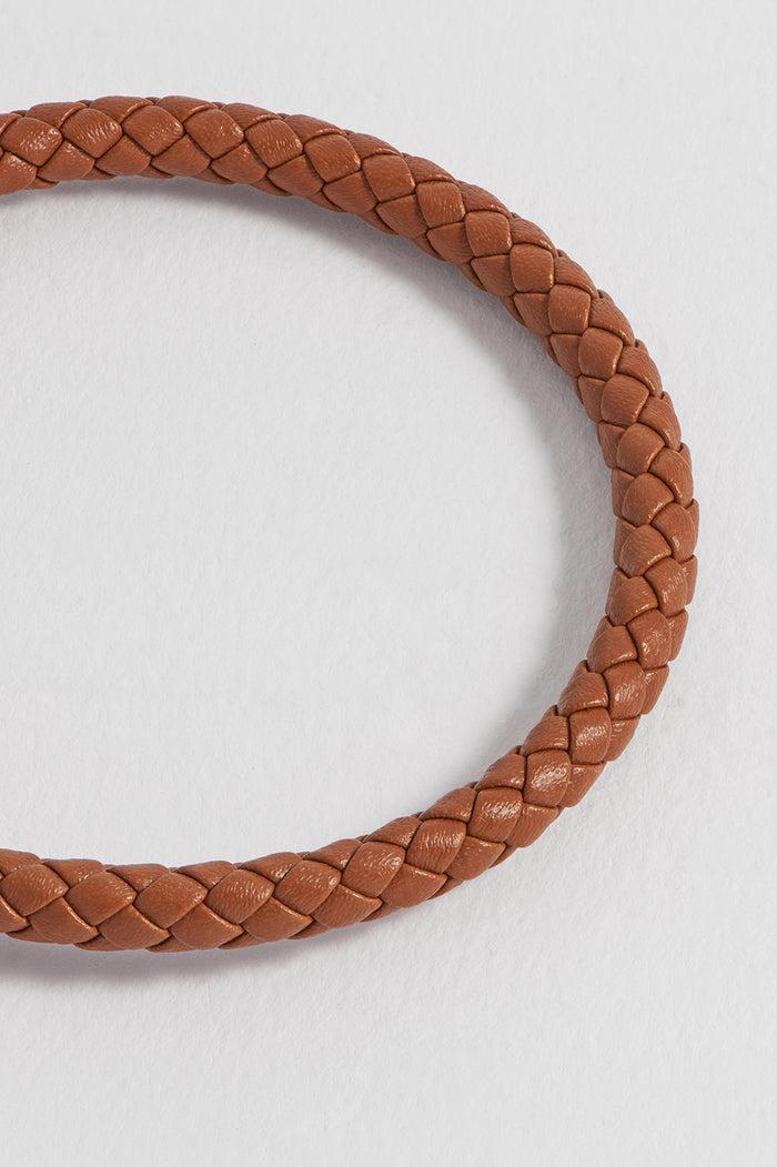 Estella Bartlett Men's Leather Single Plaited Wrap Bracelet Waterproof Stainless Steel | Brown