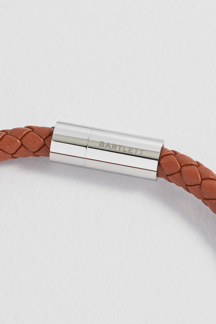 Estella Bartlett Men's Leather Single Plaited Wrap Bracelet Waterproof Stainless Steel | Brown