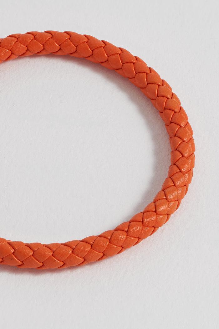 Estella Bartlett Men's Leather Single Plaited Wrap Bracelet Waterproof Stainless Steel | Orange